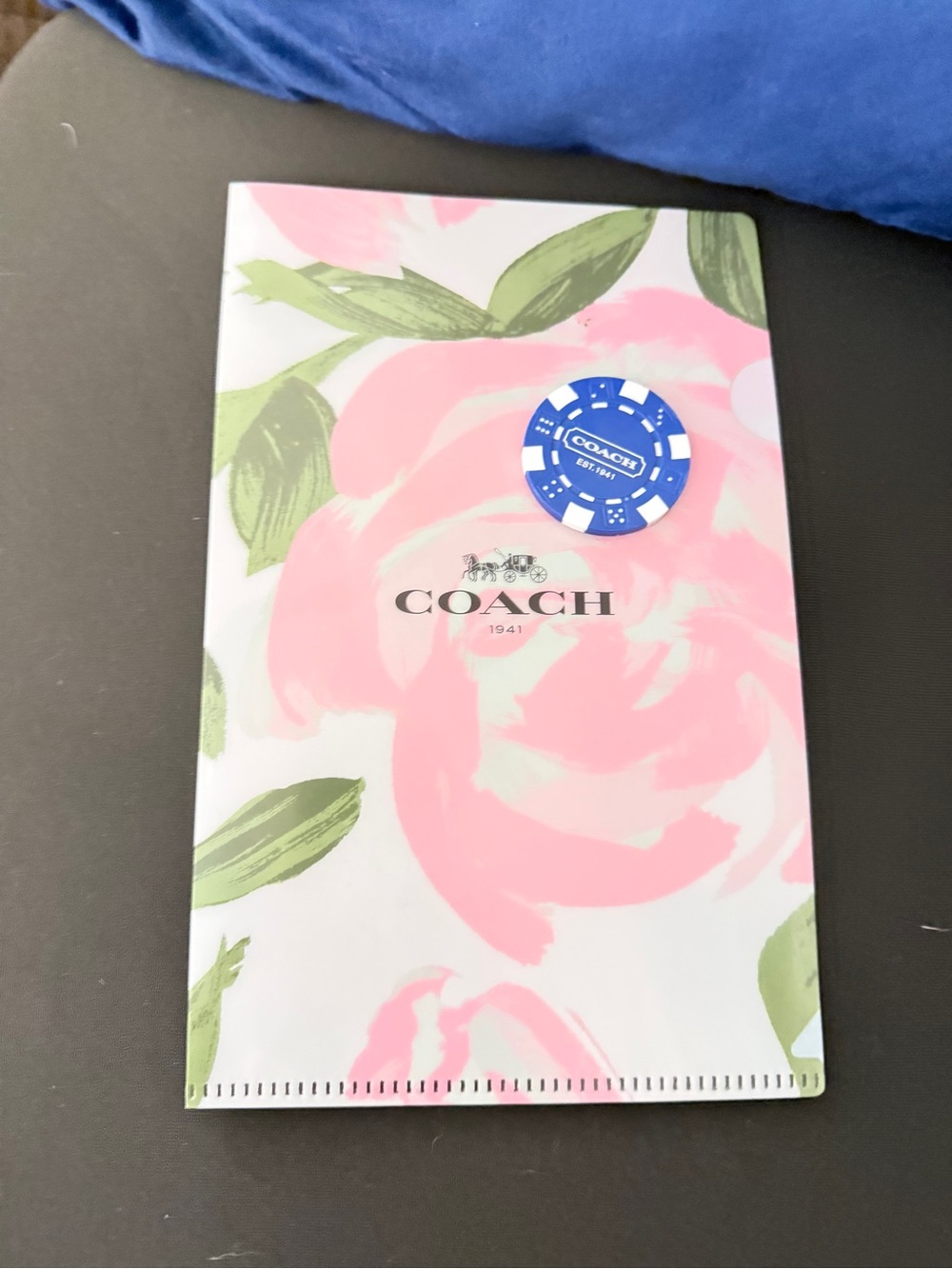 Coach Pink Floral Document Sleeve with Casino Chip